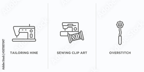 sew outline icons set. thin line icons such as tailoring hine, sewing clip art, overstitch vector. linear icon sheet can be used web and mobile