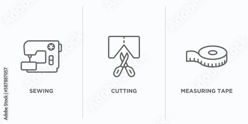 sew outline icons set. thin line icons such as sewing, cutting, measuring tape vector. linear icon sheet can be used web and mobile