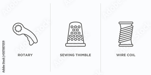 sew outline icons set. thin line icons such as rotary, sewing thimble, wire coil vector. linear icon sheet can be used web and mobile