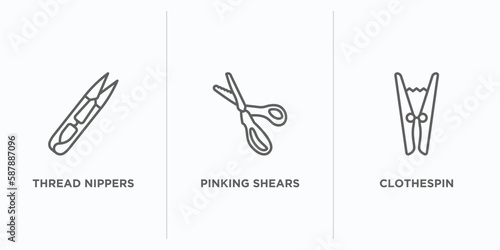 sew outline icons set. thin line icons such as thread nippers, pinking shears, clothespin vector. linear icon sheet can be used web and mobile