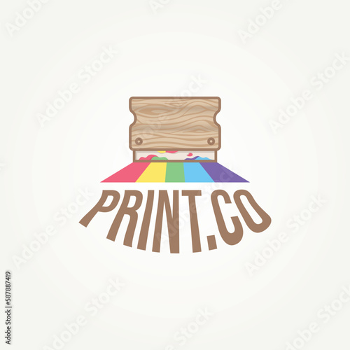 minimalist colorful screen printing icon logo template vector illustration design. simple modern squeegees silkscreen logo concept