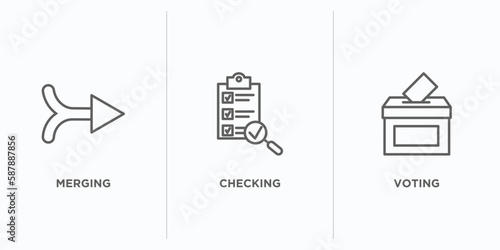political outline icons set. thin line icons such as merging, checking, voting vector. linear icon sheet can be used web and mobile