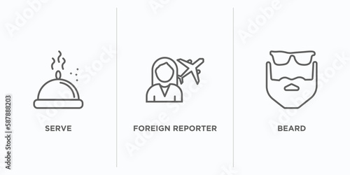 people outline icons set. thin line icons such as serve, foreign reporter, beard vector. linear icon sheet can be used web and mobile
