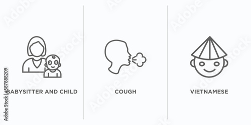 people outline icons set. thin line icons such as babysitter and child, cough, vietnamese vector. linear icon sheet can be used web and mobile