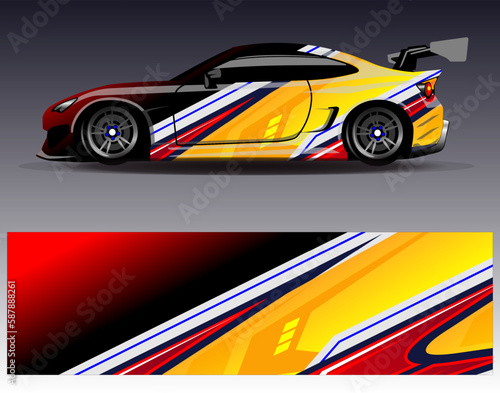 Car wrap design vector. Graphic abstract stripe racing background kit designs for wrap vehicle  race car  rally  adventure and livery © Gib