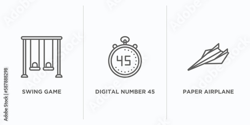 other outline icons set. thin line icons such as swing game, digital number 45, paper airplane vector. linear icon sheet can be used web and mobile