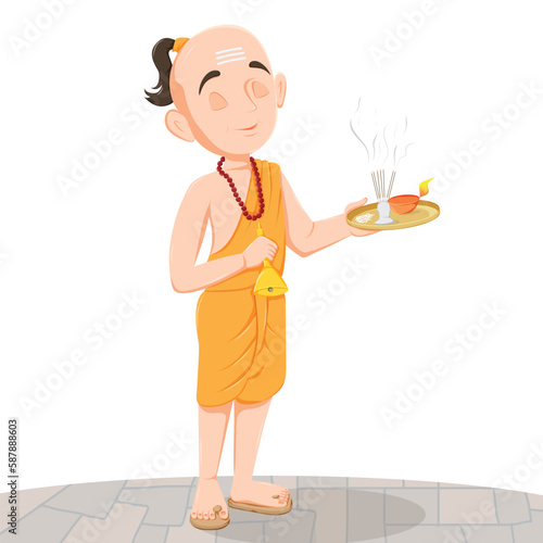 Pandit Ji Praying with Diya and Incense sticks