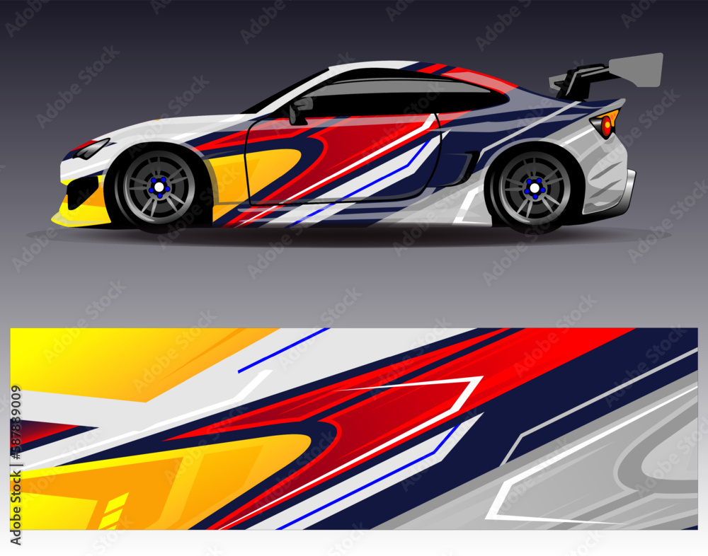 Car wrap design vector. Graphic abstract stripe racing background kit designs for wrap vehicle race car rally adventure and livery Car wrap design vector. Graphic abstract stripe racing background kit designs for wrap vehicle race car rally adventure and livery
