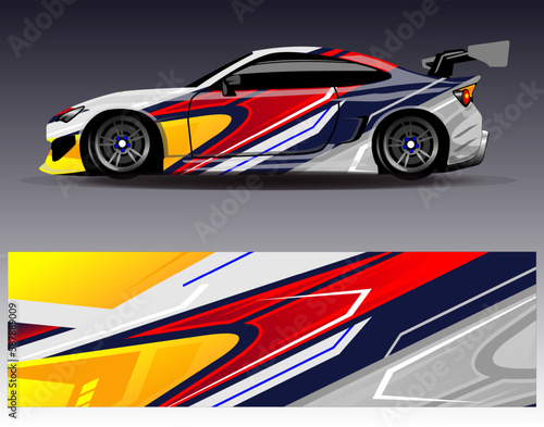 Car wrap design vector. Graphic abstract stripe racing background kit designs for wrap vehicle race car rally adventure and livery