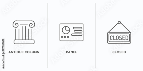 museum collection. thin outline icons set. thin line icons such as antique column, panel, closed vector. linear icon sheet can be used web and mobile
