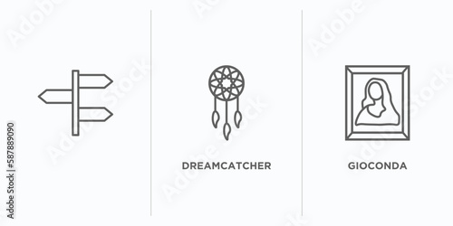 museum outline icons set. thin line icons such as , dreamcatcher, gioconda vector. linear icon sheet can be used web and mobile photo