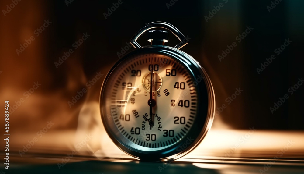 Old fashioned metal clock with illuminated alarm for urgency generated by AI Old fashioned metal clock with illuminated alarm for urgency generated by AI