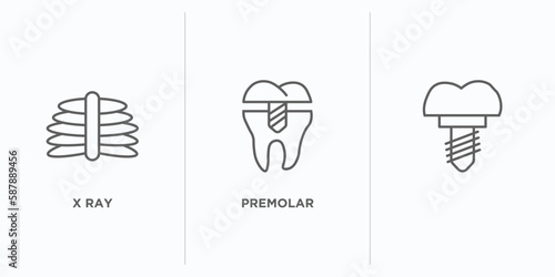 medical outline icons set. thin line icons such as x ray, premolar, vector. linear icon sheet can be used web and mobile