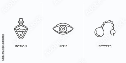 magic outline icons set. thin line icons such as potion, hypis, fetters vector. linear icon sheet can be used web and mobile
