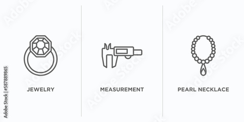 jewelry outline icons set. thin line icons such as jewelry, measurement, pearl necklace vector. linear icon sheet can be used web and mobile