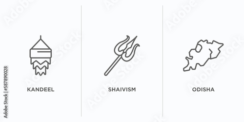 india outline icons set. thin line icons such as kandeel, shaivism, odisha vector. linear icon sheet can be used web and mobile