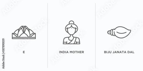 india outline icons set. thin line icons such as e, india mother, biju janata dal vector. linear icon sheet can be used web and mobile