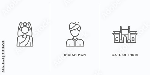 india outline icons set. thin line icons such as , indian man, gate of india vector. linear icon sheet can be used web and mobile