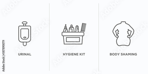 hygiene outline icons set. thin line icons such as urinal, hygiene kit, body shaming vector. linear icon sheet can be used web and mobile