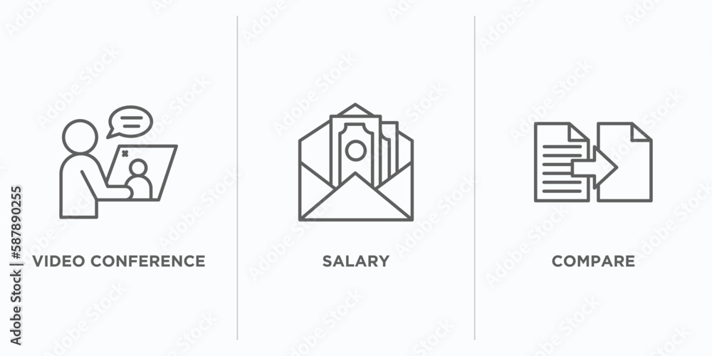 human resources outline icons set. thin line icons such as video conference, salary, compare vector. linear icon sheet can be used web and mobile