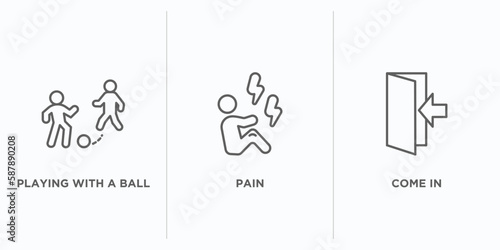 humans outline icons set. thin line icons such as playing with a ball, pain, come in vector. linear icon sheet can be used web and mobile
