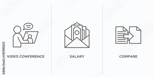 human resources outline icons set. thin line icons such as video conference, salary, compare vector. linear icon sheet can be used web and mobile