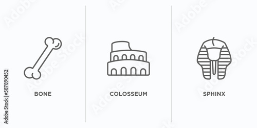 history outline icons set. thin line icons such as bone, colosseum, sphinx vector. linear icon sheet can be used web and mobile