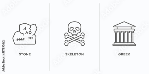 history outline icons set. thin line icons such as stone, skeleton, greek vector. linear icon sheet can be used web and mobile