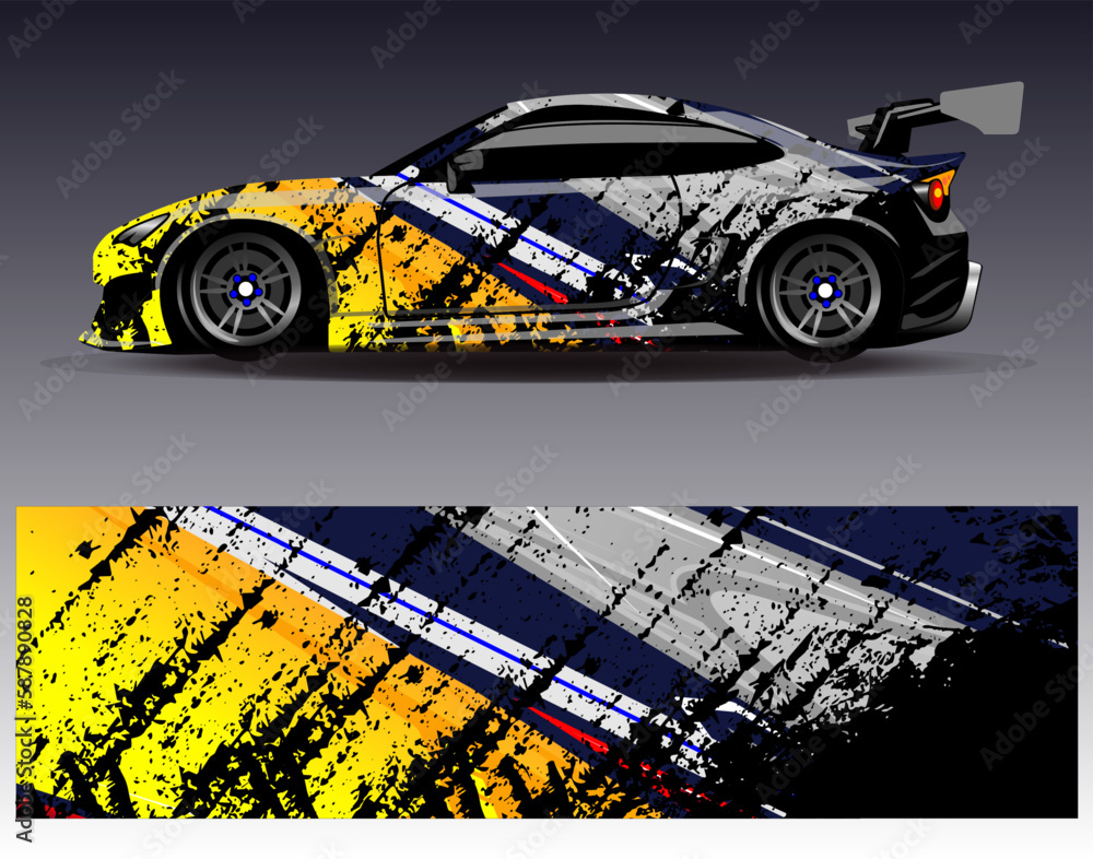 Car wrap design vector. Graphic abstract stripe racing background kit designs for wrap vehicle  race car  rally  adventure and livery