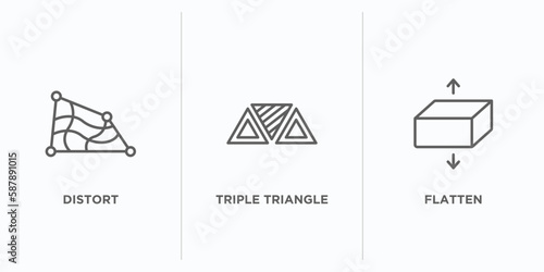 geometric figure outline icons set. thin line icons such as distort, triple triangle, flatten vector. linear icon sheet can be used web and mobile