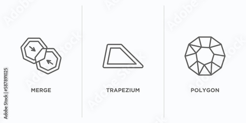geometric figure outline icons set. thin line icons such as merge, trapezium, polygon vector. linear icon sheet can be used web and mobile