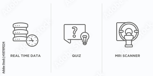 general outline icons set. thin line icons such as real time data, quiz, mri scanner vector. linear icon sheet can be used web and mobile