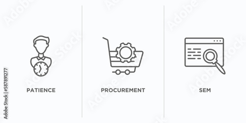 general outline icons set. thin line icons such as patience, procurement, sem vector. linear icon sheet can be used web and mobile