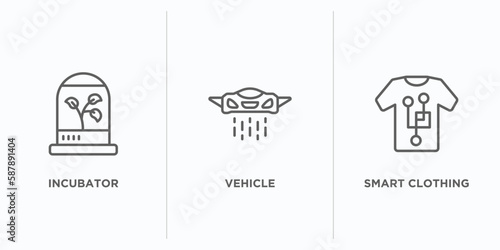 future technology outline icons set. thin line icons such as incubator, vehicle, smart clothing vector. linear icon sheet can be used web and mobile