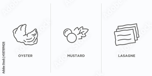 gastronomy outline icons set. thin line icons such as oyster, mustard, lasagne vector. linear icon sheet can be used web and mobile