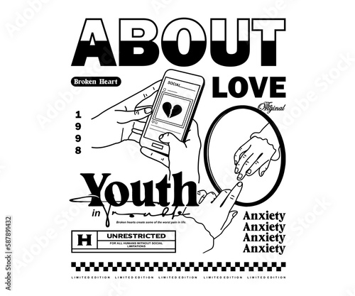 Vintage illustration of about love vector t shirt design, vector graphic, typographic poster or tshirts street wear and Urban style