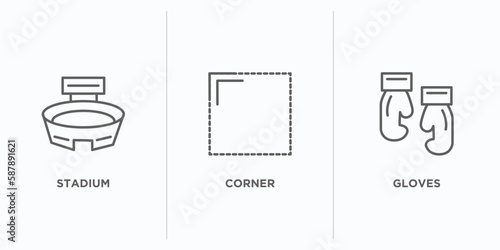 football outline icons set. thin line icons such as stadium, corner, gloves vector. linear icon sheet can be used web and mobile