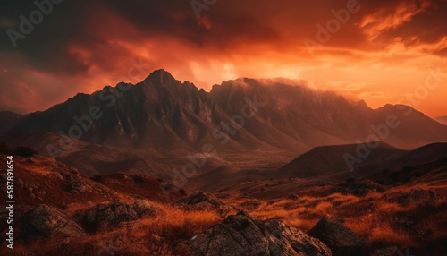 Majestic mountain range, sunset tranquil silhouette glow generated by AI © Jeronimo Ramos
