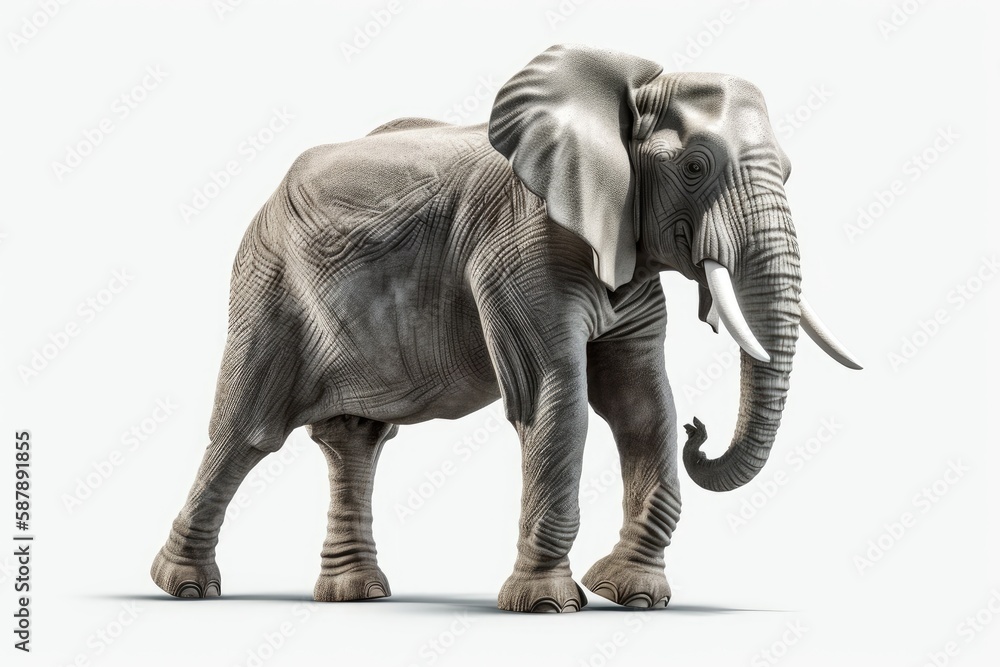 Obraz premium Illustration of an elephant standing confidently on a blank white background. Generative AI