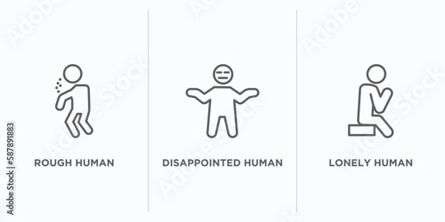 feelings outline icons set. thin line icons such as rough human, disappointed human, lonely human vector. linear icon sheet can be used web and mobile