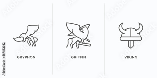 fairy tale outline icons set. thin line icons such as gryphon, griffin, viking vector. linear icon sheet can be used web and mobile