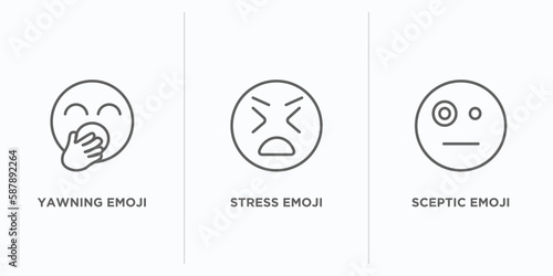 emoji outline icons set. thin line icons such as yawning emoji, stress emoji, sceptic vector. linear icon sheet can be used web and mobile