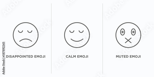 emoji outline icons set. thin line icons such as disappointed emoji, calm emoji, muted vector. linear icon sheet can be used web and mobile