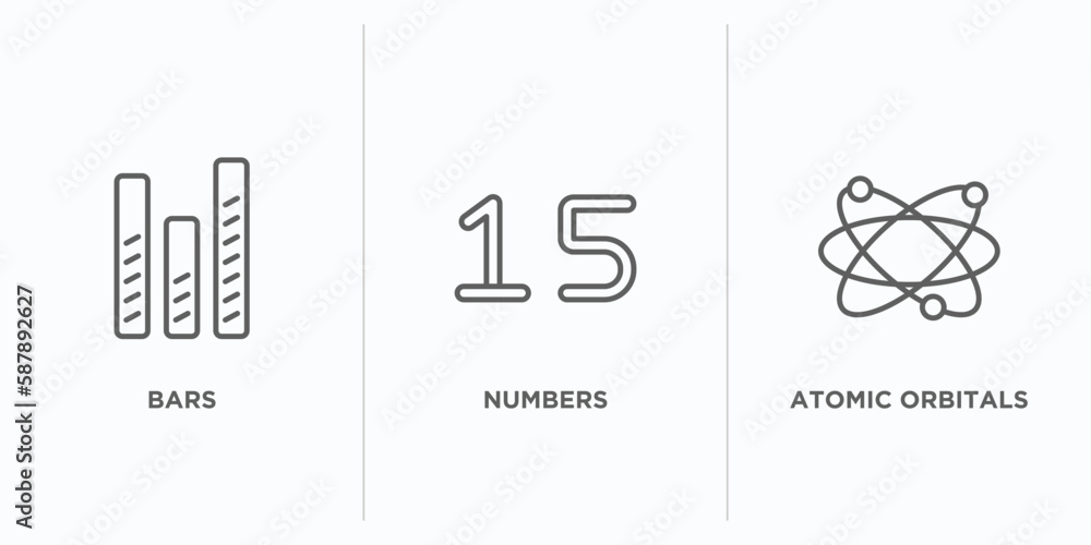 education outline icons set. thin line icons such as bars, numbers, atomic orbitals vector. linear icon sheet can be used web and mobile education outline icons set. thin line icons such as bars, numbers, atomic orbitals vector. linear icon sheet can be used web and mobile