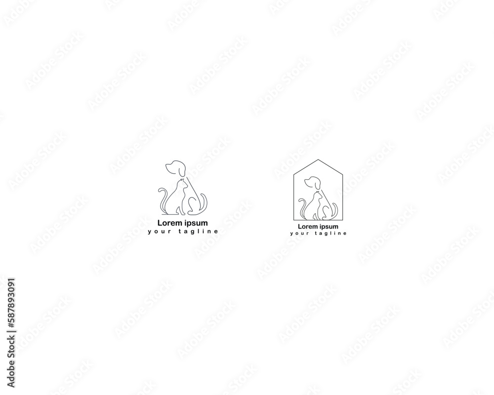 Dog and cat logo design template vector, line of pet logo design suitable for pet shop, store, cafe, business, hotel, veterinary clinic, Domestic animals vector illustration logotype, sign and symbol. Dog and cat logo design template vector, line of pet logo design suitable for pet shop, store, cafe, business, hotel, veterinary clinic, Domestic animals vector illustration logotype, sign and symbol.