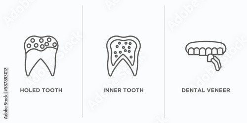 dentist outline icons set. thin line icons such as holed tooth, inner tooth, dental veneer vector. linear icon sheet can be used web and mobile