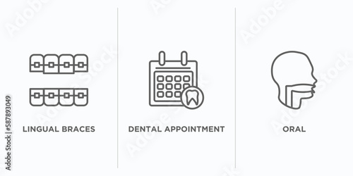 dentist outline icons set. thin line icons such as lingual braces, dental appointment, oral vector. linear icon sheet can be used web and mobile