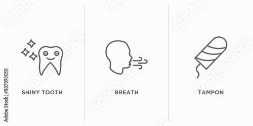 dentist outline icons set. thin line icons such as shiny tooth, breath, tampon vector. linear icon sheet can be used web and mobile