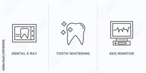 dentist outline icons set. thin line icons such as dental x ray, tooth whitening, ekg monitor vector. linear icon sheet can be used web and mobile