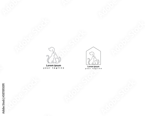 Dog and cat logo design template vector, line of pet logo design suitable for pet shop, store, cafe, business, hotel, veterinary clinic, Domestic animals vector illustration logotype, sign and symbol.